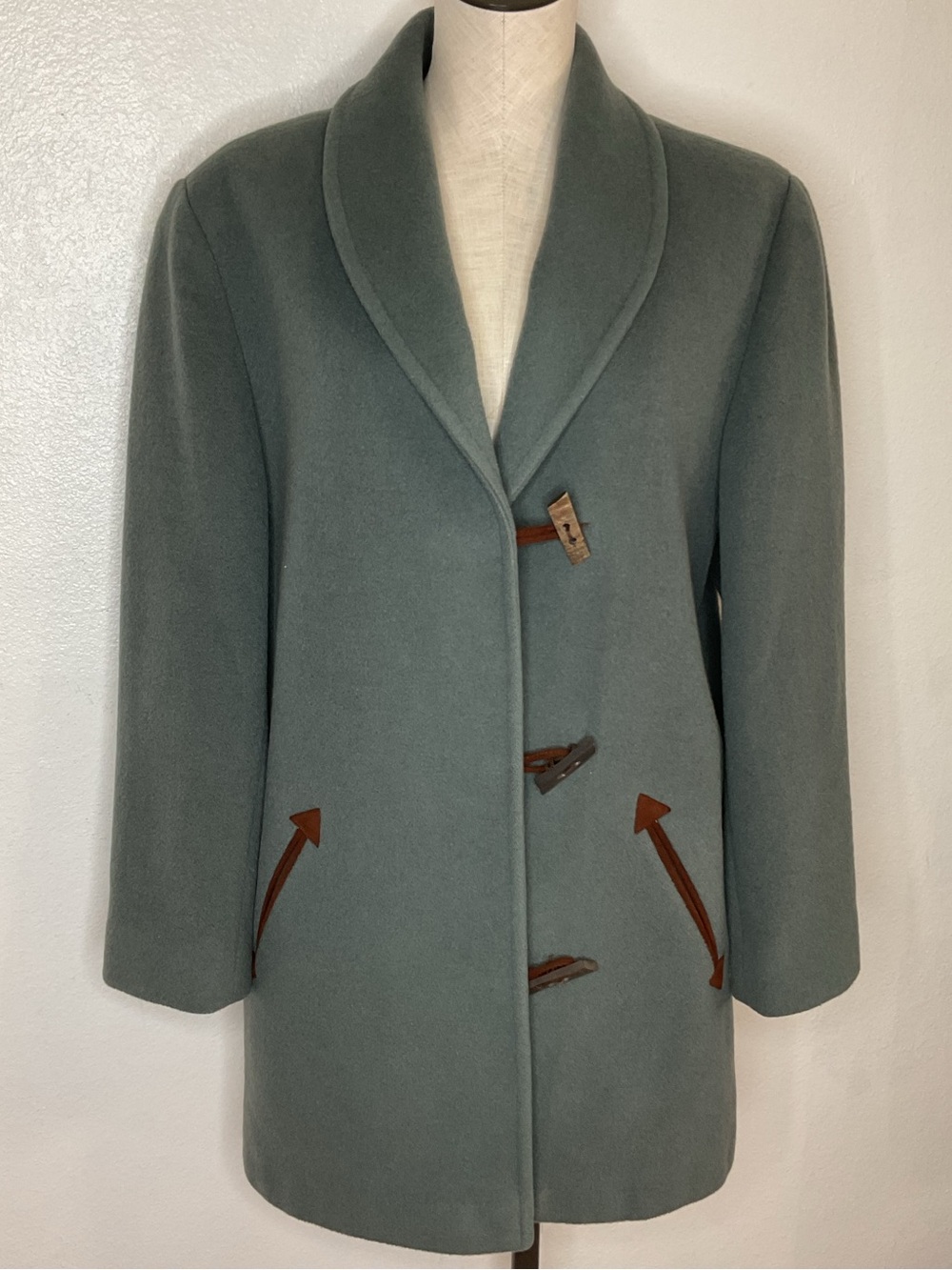 Lands End Wool Mohair Blend Toggle Button Coat in Sage Green